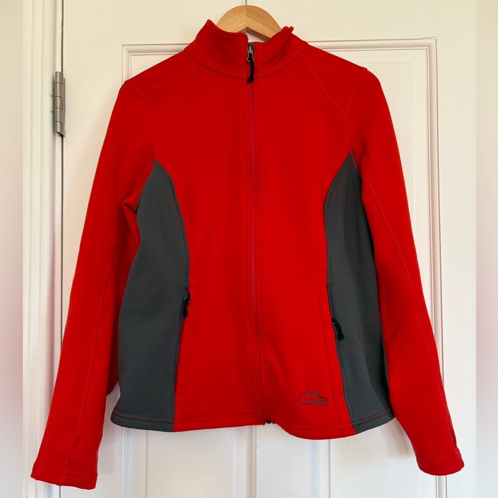 LL Bean Jacket Womens Medium Red Orange Fleece Full Zip Hiking Outdoors Polartec
